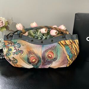 ANUSCHKA Hand Painted Leather “Collage” Large Ruched Hobo Bag NEW with Tags